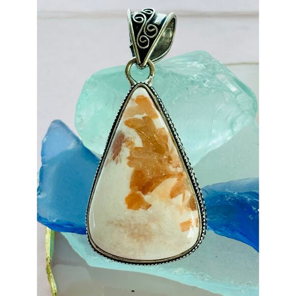 Hand Crafted Jewelry - 925 Sterling Scolecite Teardrop Pendant